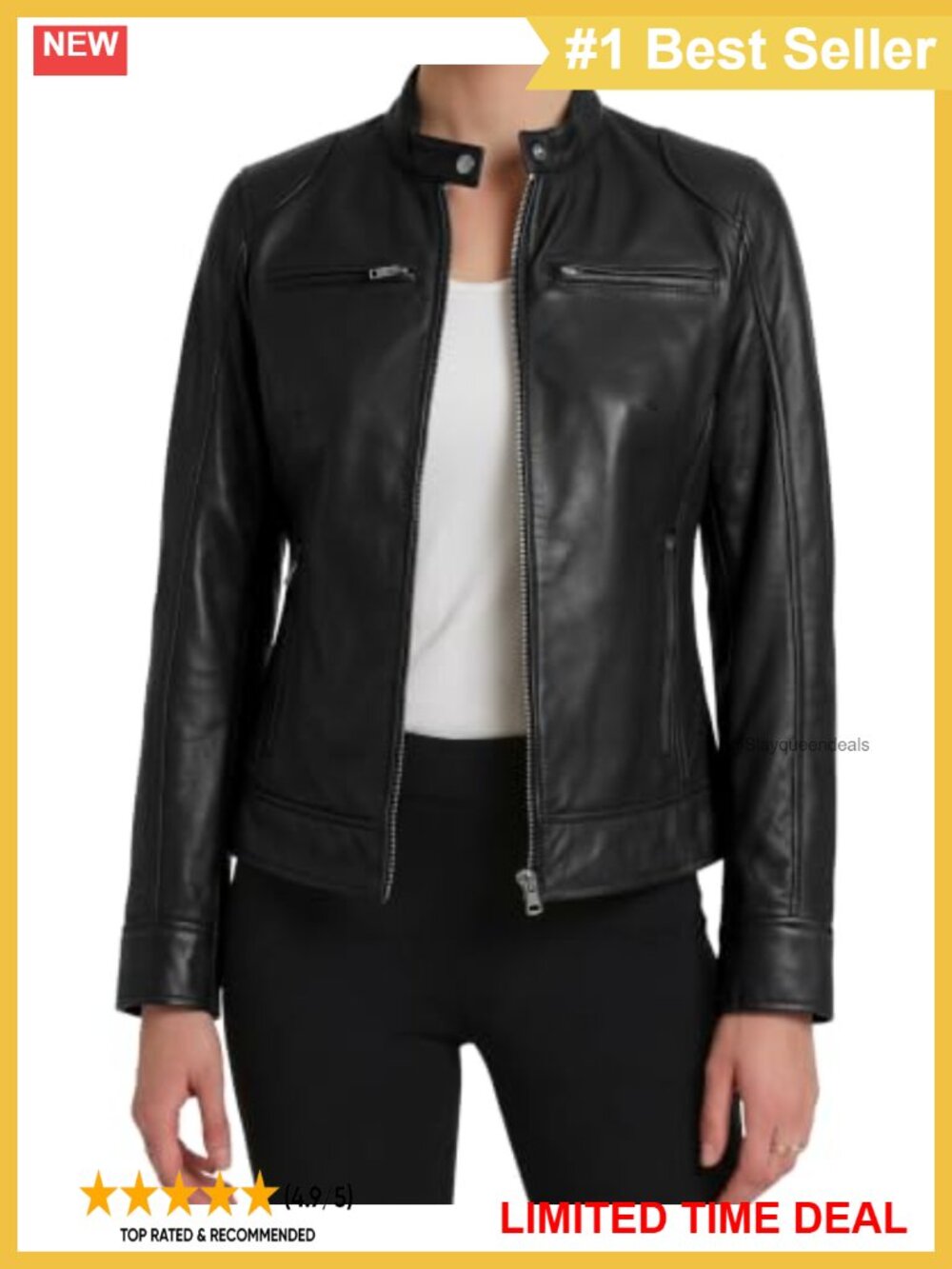 Real Lambskin Leather Jacket Cafe Racer Moto Zip Front Women's